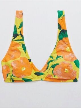 Aerie Plunging Scoop Bikini Yellow Floral Print Top Only